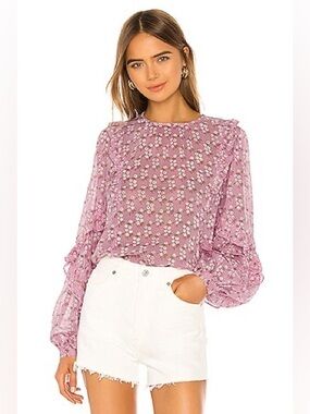 BANJANAN by ANTHROPOLOGIE NWOT Margot Blouse in Cowslip Sprig Orchid Bouquet